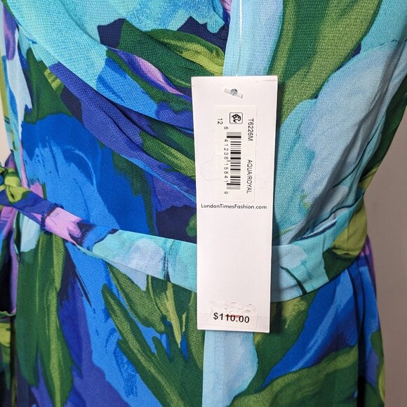 NWT London Times Crisscross Wrap-Neck Halter Maxi Dress Aqua Royal Size 12 - Picture 9 of 15